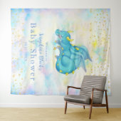 Fantasy Pastel Blue Dragon Baby shower Backdrop Wandkleed (In Situ (horizontaal))