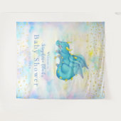 Fantasy Pastel Blue Dragon Baby shower Backdrop Wandkleed (Voorkant (horizontaal))