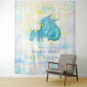 Fantasy Pastel Blue Dragon Baby shower Backdrop Wandkleed (In situ)