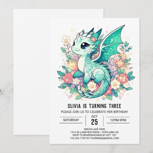 Fantasy Pastel Dragon Verjaardag Kaart (Voorkant / Achterkant)