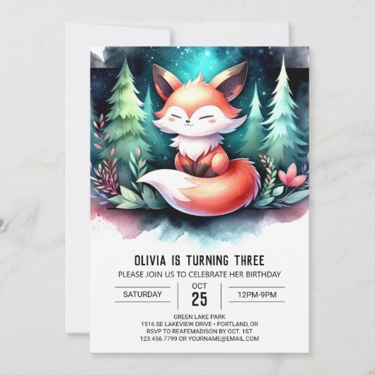 Fantasy Pastel Fox Verjaardag digitaal Kaart (Voorkant)