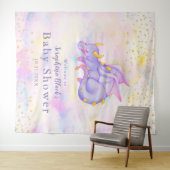 Fantasy Pastel Paars Dragon Baby shower Achtergron Wandkleed (In Situ (horizontaal))