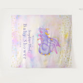 Fantasy Pastel Paars Dragon Baby shower Achtergron Wandkleed (Voorkant (horizontaal))