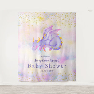 Fantasy Pastel Paarse Draak Baby Shower Achtergron Wandkleed