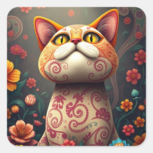 Fantasy Patroon Leuke Kat Stickers (Voorkant)