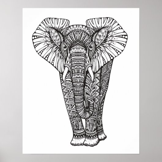 Fantasy Patterned Elephant Doodle 2 Poster (Voorkant)