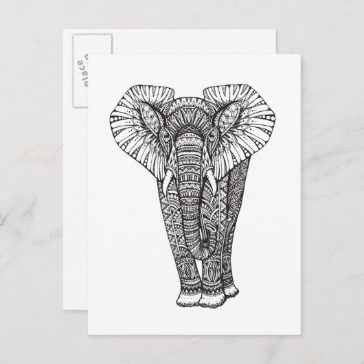Fantasy Patterned Elephant Doodle Briefkaart (Voorkant / Achterkant)
