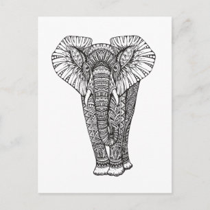 Fantasy Patterned Elephant Doodle Briefkaart