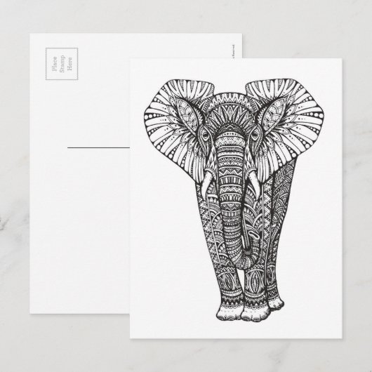 Fantasy Patterned Elephant Doodle Briefkaart (Voorkant / Achterkant)