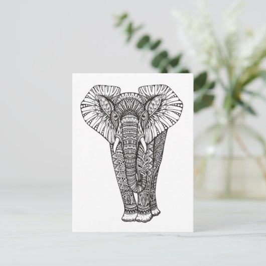 Fantasy Patterned Elephant Doodle Briefkaart (Staand voorkant)