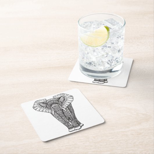 Fantasy Patterned Elephant Doodle Kartonnen Onderzetters (Insitu)