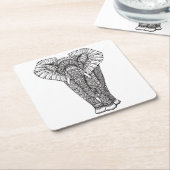 Fantasy Patterned Elephant Doodle Kartonnen Onderzetters (Schuin)