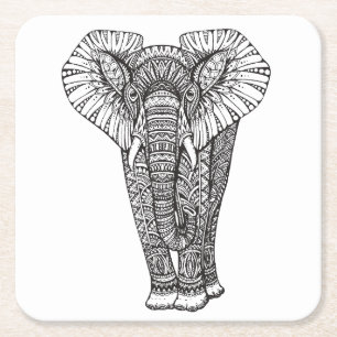 Fantasy Patterned Elephant Doodle Kartonnen Onderzetters