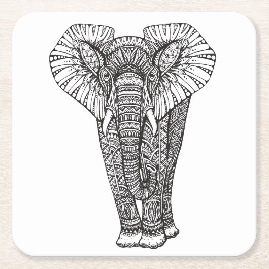 Fantasy Patterned Elephant Doodle Kartonnen Onderzetters (Voorkant)