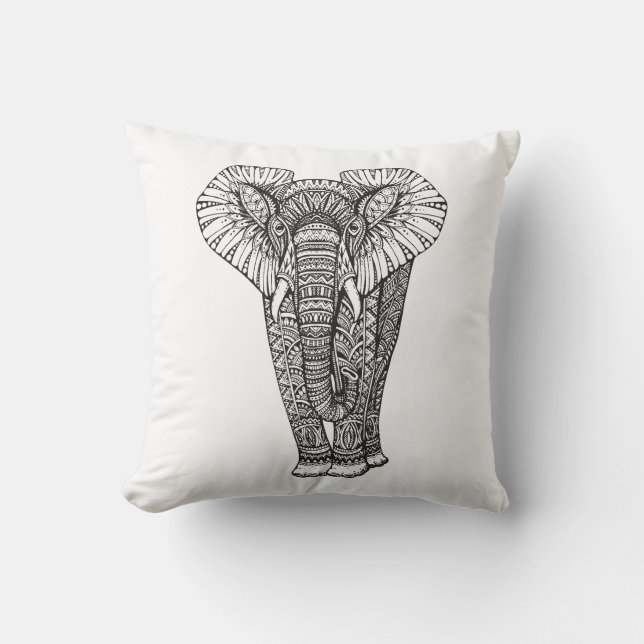 Fantasy Patterned Elephant Doodle Kussen (Voorkant)
