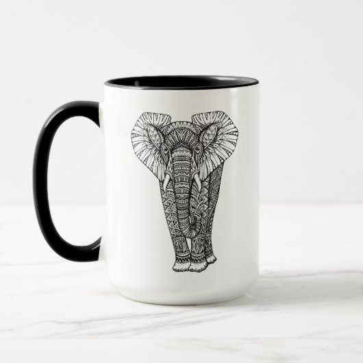 Fantasy Patterned Elephant Doodle Mok (Links)