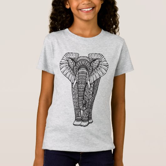 Fantasy Patterned Elephant Doodle T-shirt (Voorkant)