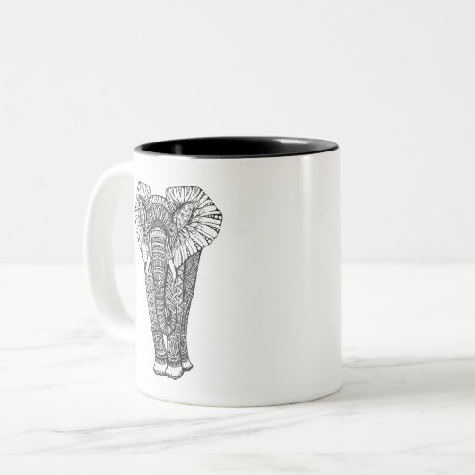 Fantasy Patterned Elephant Doodle Tweekleurige Koffiemok (Voorkant links)
