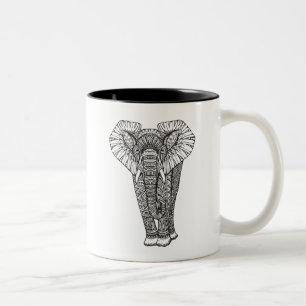 Fantasy Patterned Elephant Doodle Tweekleurige Koffiemok