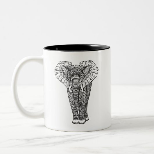 Fantasy Patterned Elephant Doodle Tweekleurige Koffiemok (Links)