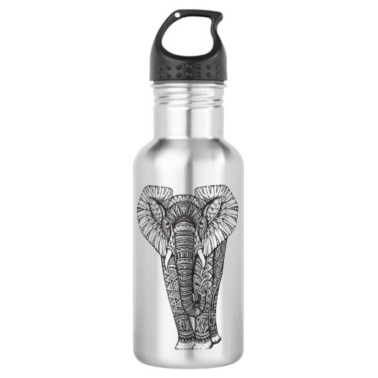 Fantasy Patterned Elephant Doodle Waterfles (Voorkant)