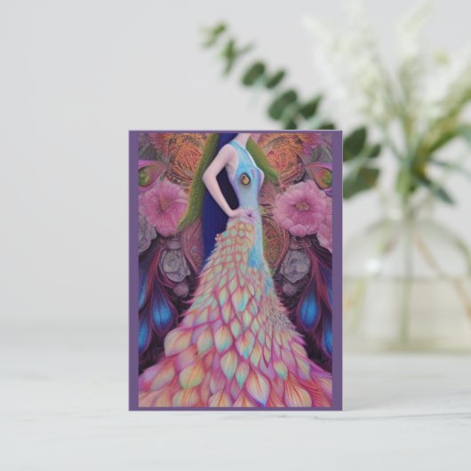 Fantasy Pauw Huwelijksjurk Sprookjes Bruid Post Briefkaart (Staand voorkant)