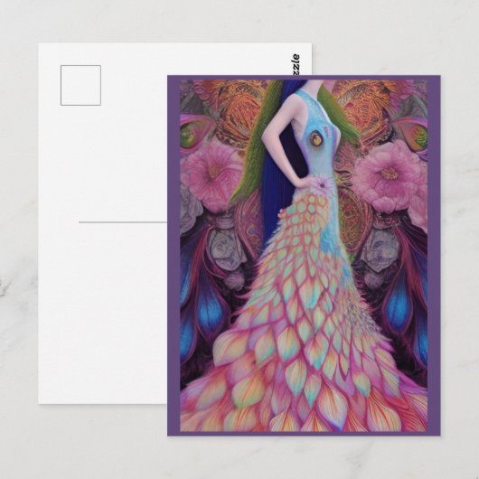 Fantasy Pauw Huwelijksjurk Sprookjes Bruid Post Briefkaart (Voorkant / Achterkant)