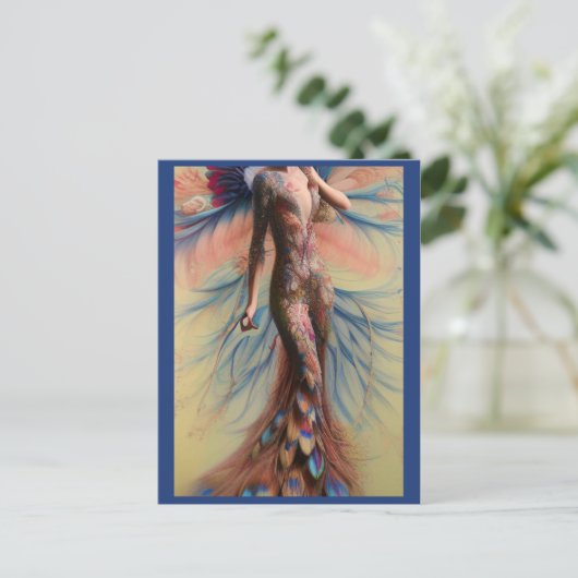 Fantasy Pauwenkijk Bruidsjurk Sprookjes Bruid Post Briefkaart (Staand voorkant)