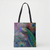 Fantasy Peacock Gold Glitter Feathers Script Name Tote Bag (Voorkant)