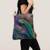 Fantasy Peacock Gold Glitter Feathers Script Name Tote Bag (Dichtbij)