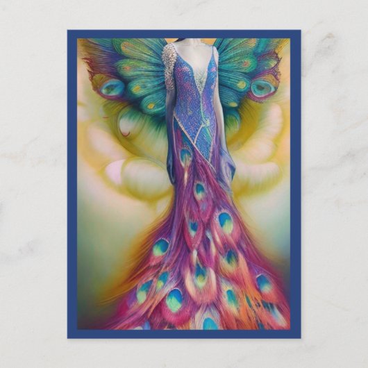 Fantasy Peacock Weddenschap Dress Fairytale Forest Briefkaart (Voorkant)