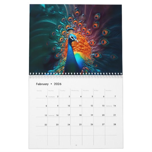 Fantasy Peacocks Agenda Kalender (Feb 2026)