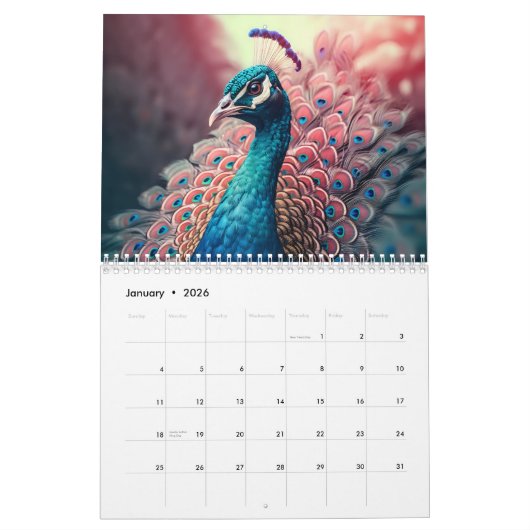 Fantasy Peacocks Agenda Kalender (Jan 2026)