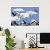 Fantasy Pegasus Flying Horse and Eagle Mountains Poster (Thuiskantoor)