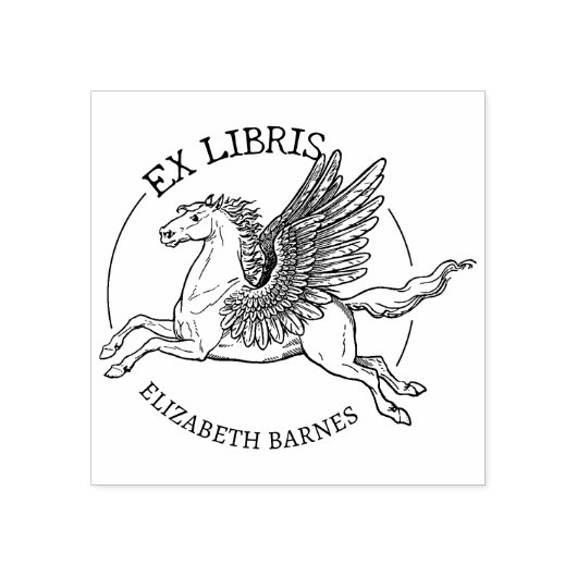Fantasy Pegasus Paard Ex Libris Boek   Rubberstempel (Afrduk)