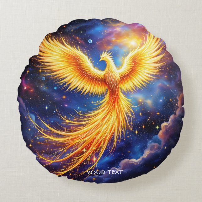 Fantasy Phoenix Sterren Ruimte Rond Kussen (Voorkant)