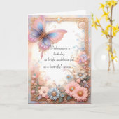 Fantasy Pink Butterfly Kaart (Gele Bloem)