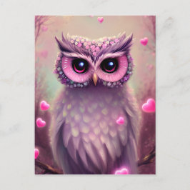 Fantasy Pink Fluffy Kawaii Owl Briefkaart