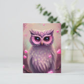 Fantasy Pink Fluffy Kawaii Owl Briefkaart (Staand voorkant)