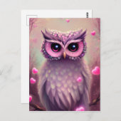 Fantasy Pink Fluffy Kawaii Owl Briefkaart (Voorkant / Achterkant)