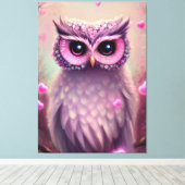 Fantasy Pink Fluffy Kawaii Owl Canvas Afdruk (Insitu (Houten vloer))