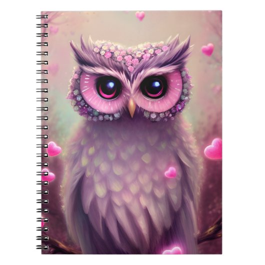 Fantasy Pink Fluffy Kawaii Owl Notitieboek (Voorkant)