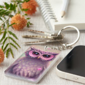 Fantasy Pink Fluffy Kawaii Owl Sleutelhanger (Voorkant Rechts)