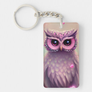 Fantasy Pink Fluffy Kawaii Owl Sleutelhanger