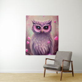 Fantasy Pink Fluffy Kawaii Owl Wandkleed