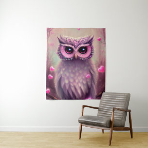 Fantasy Pink Fluffy Kawaii Owl Wandkleed