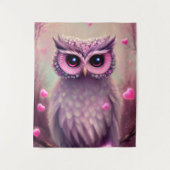 Fantasy Pink Fluffy Kawaii Owl Wandkleed (Voorkant)