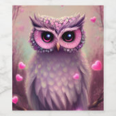 Fantasy Pink Fluffy Kawaii Owl Wijn Etiket (Enkel label)