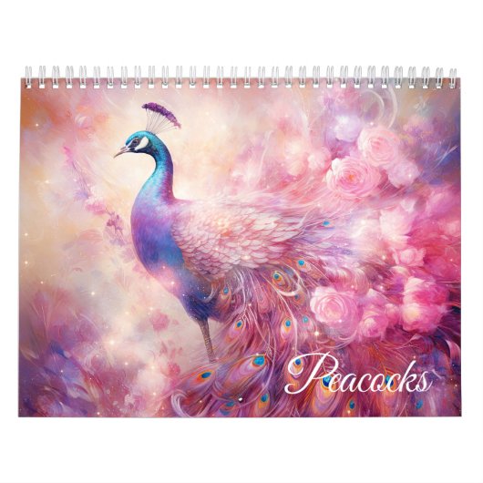 Fantasy Pink Peacocks in Abstract Style Kalender (Hoes)