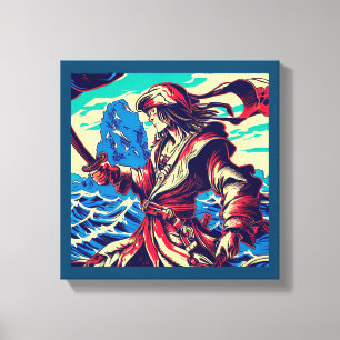 Fantasy Piraat Anime - Houtsnede 2 Canvas Afdruk